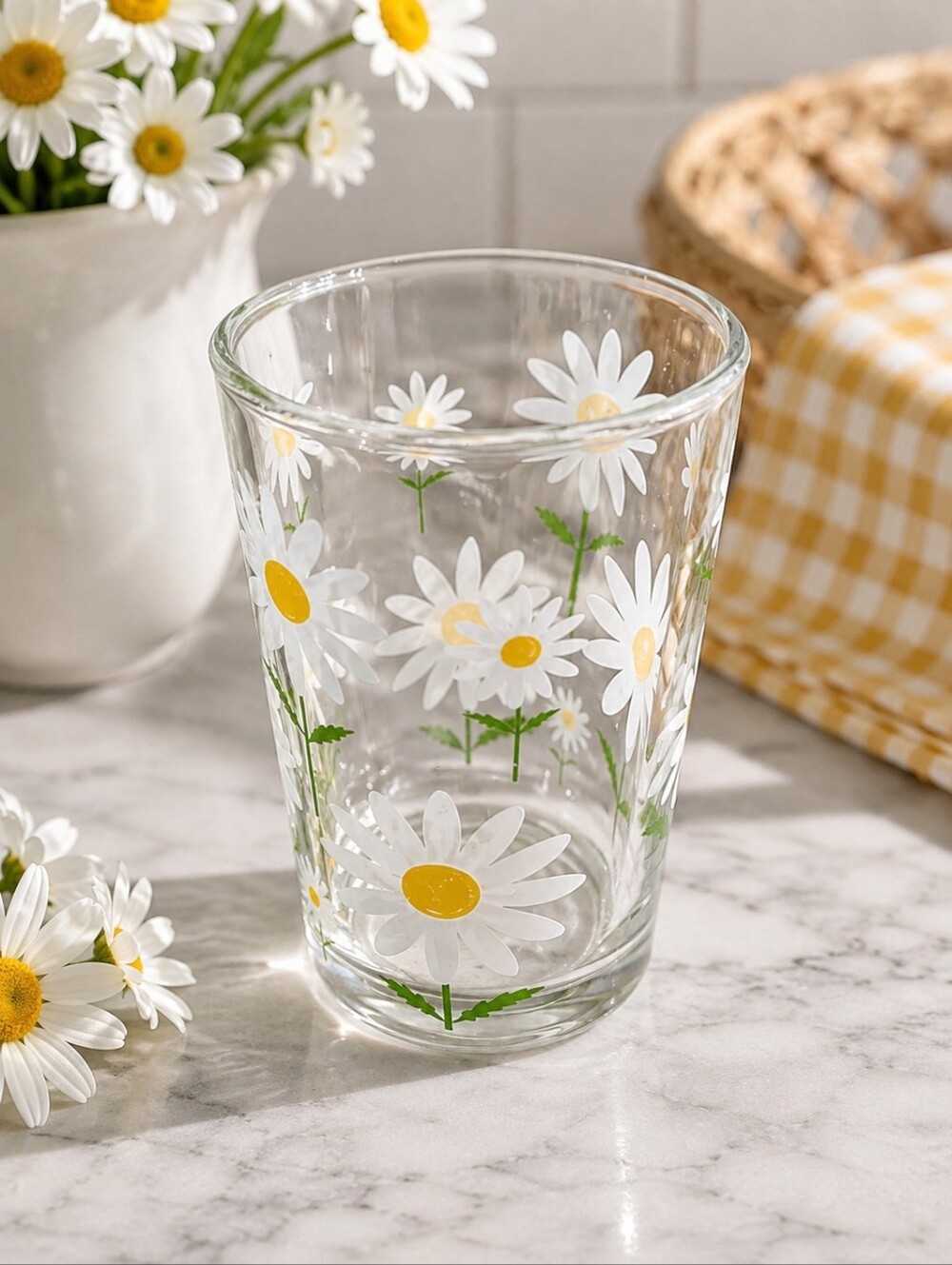 Vintage Swanky Swig Daisy Juice Glass Tumbler Floral Cottagecore